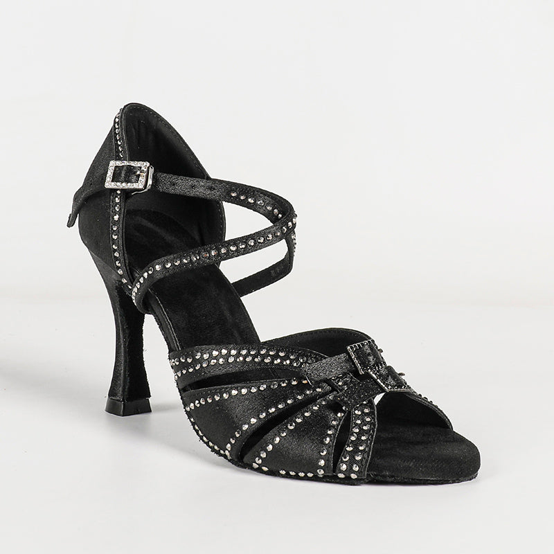 Women's Black Customized Heel Satin Salsa Dance Shoes Latin Dance Shoes
