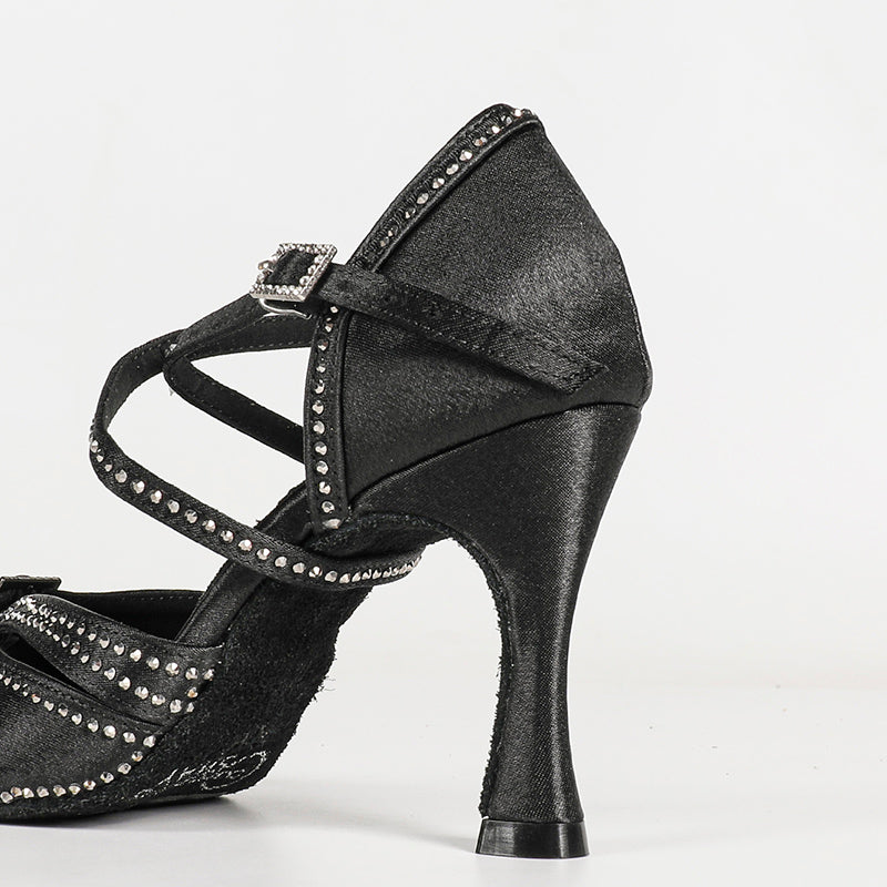 Women's Black Customized Heel Satin Salsa Dance Shoes Latin Dance Shoes
