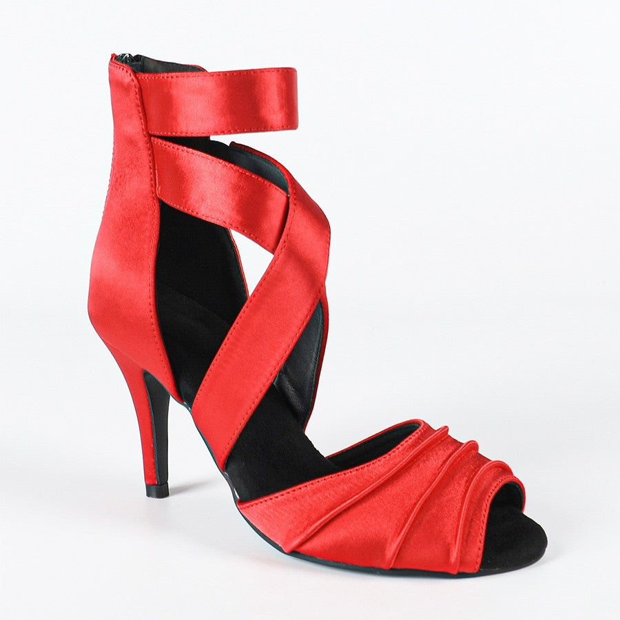 DS Women's Satin Customized Heel Rubber Sole Dance Boots Salsa Dancing Shoes