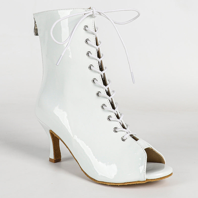Women's PU Suede Sole White Customized Dance Heels Boots Jazz Salsa Dancing Shoes