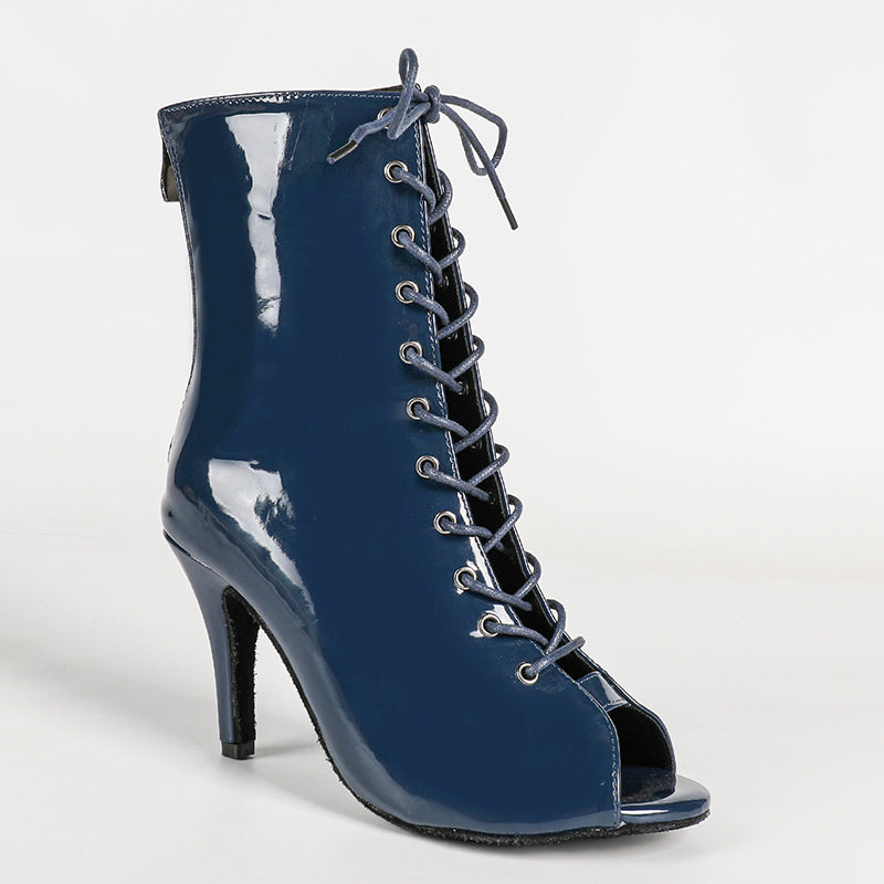 Women's PU Suede Sole Blue Customized Dance Heels Boots Jazz Salsa Dancing Shoes