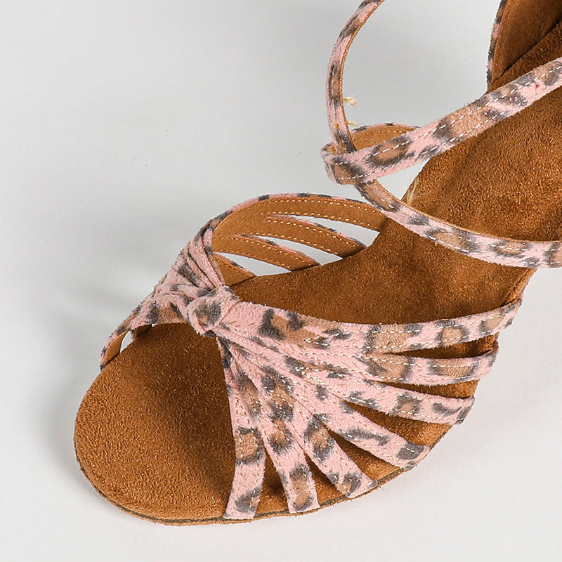 KCDANCE Women's Leopard Print 7.5cm Heel Ankle Strap Ballroom Latin Dance Shoes