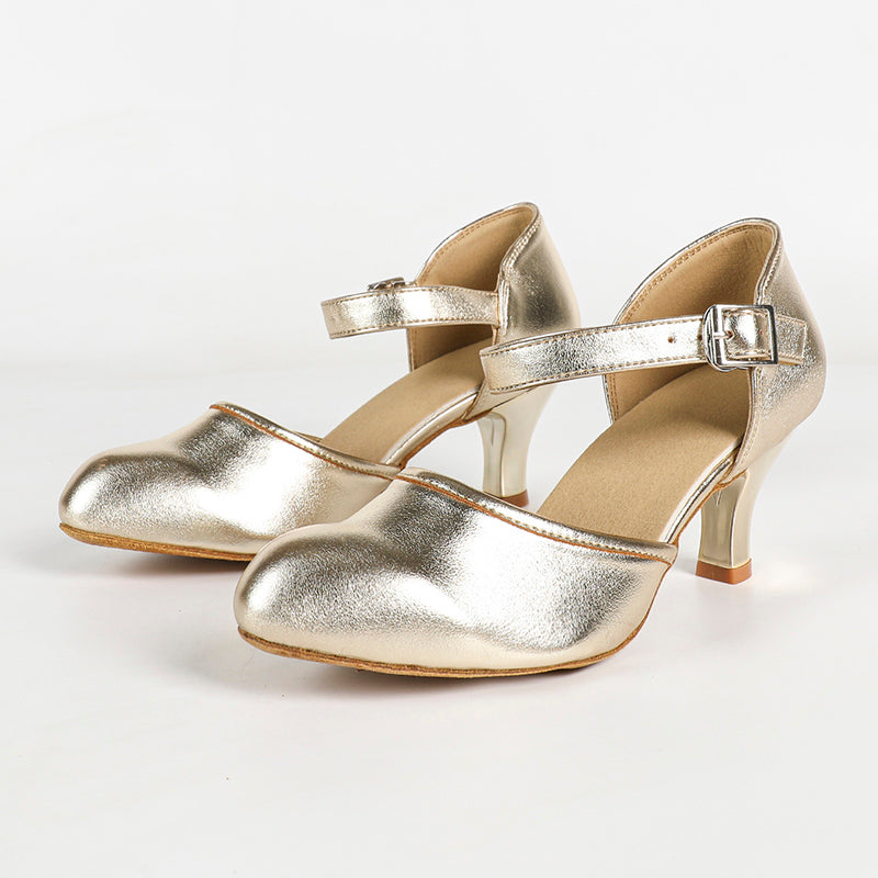 YW Women's Gold Real Leather 6cm/7.5cm Ballroom Dance Shoes Modern Dance Shoes