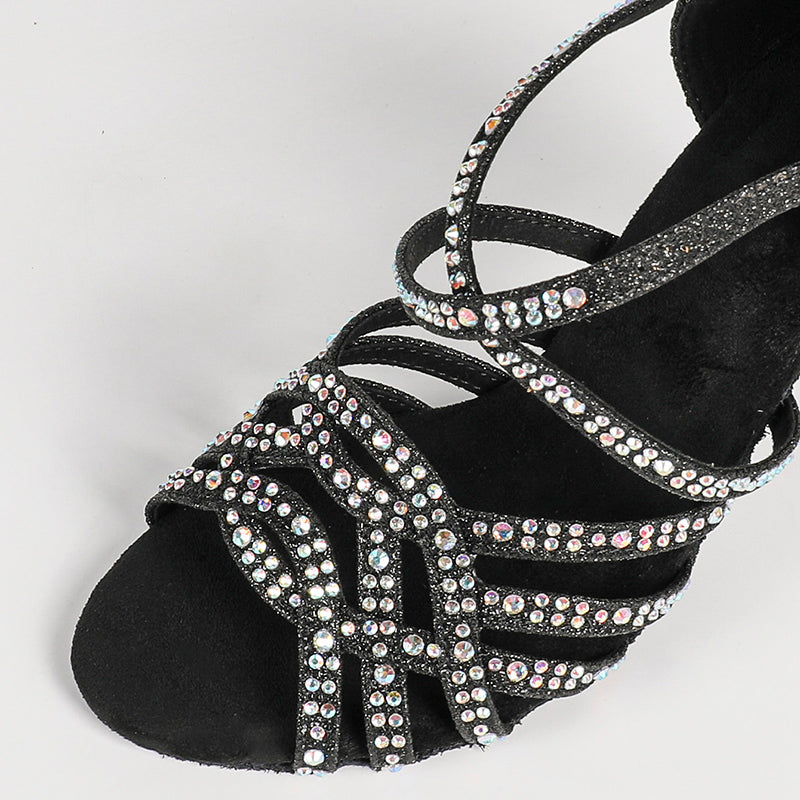 Women's Black Rhinestone Sparkling Glitter Customized Heel Dance Shoes