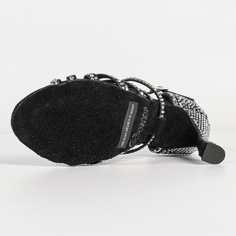 Women's Black Rhinestone Sparkling Glitter Customized Heel Dance Shoes