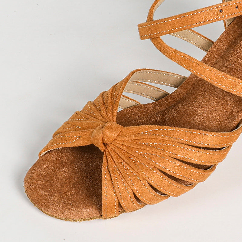 Women's Suede Brown 6.5cm/7.5cm Ankle Strap Ballroom Latin Dance Shoes