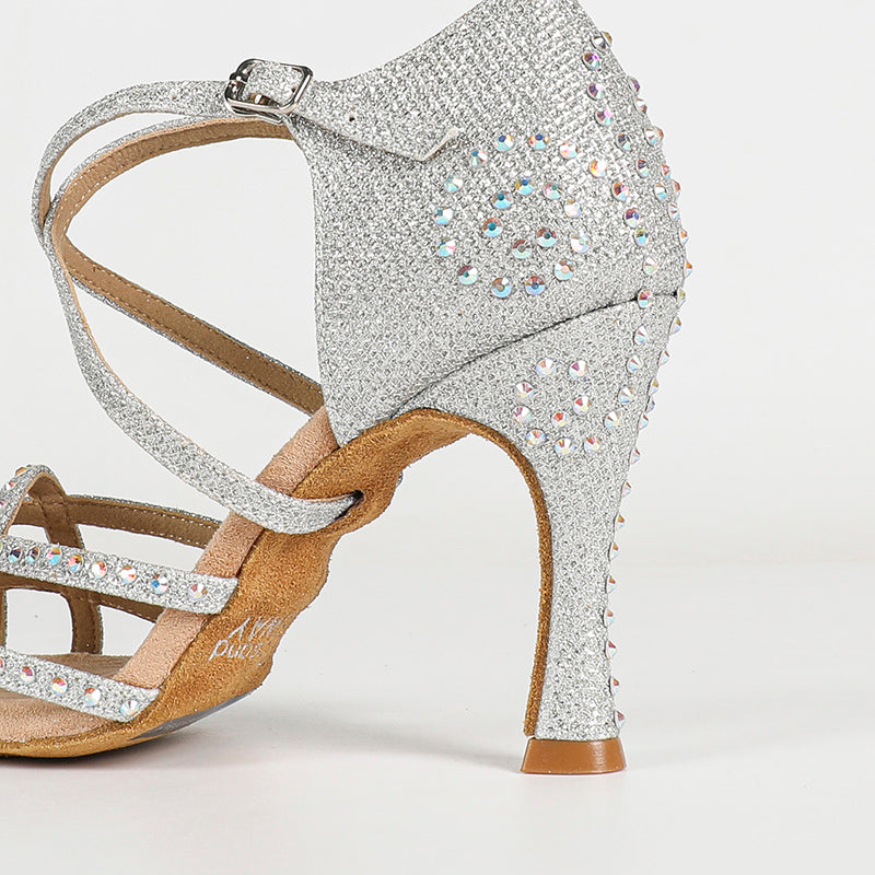 DS Women's Silver Sparkling Glitter Customized Heel Ballroom Latin Bride Dance Shoes