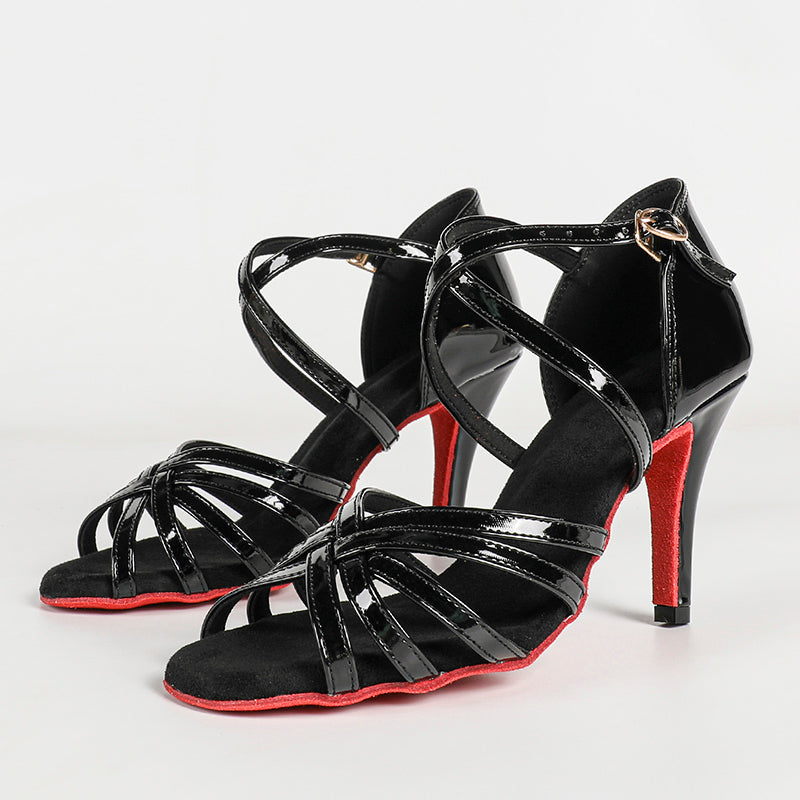 Women's Black Leatherette Customized Heel Latin Dance Shoes Ballroom Dance Shoes