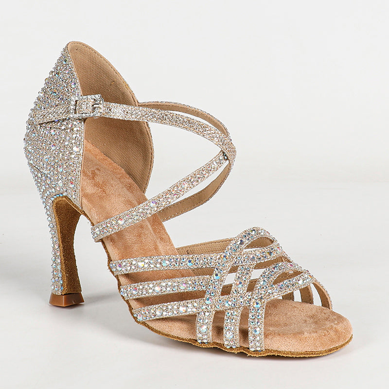Women's Gray Rhinestone Sparkling Glitter Customized Heel Dance Shoes