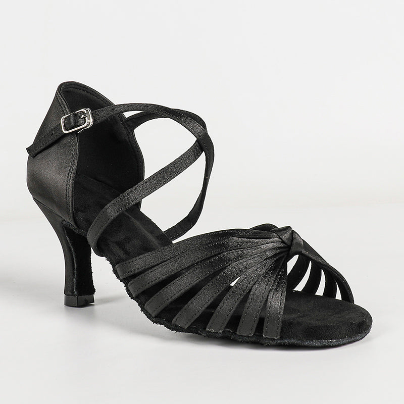 Women's Black Customized Heel Strappy Knot Dance Shoes Ballroom Latin Dance Shoes