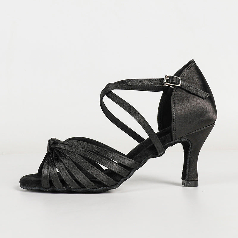 Women's Black Customized Heel Strappy Knot Dance Shoes Ballroom Latin Dance Shoes