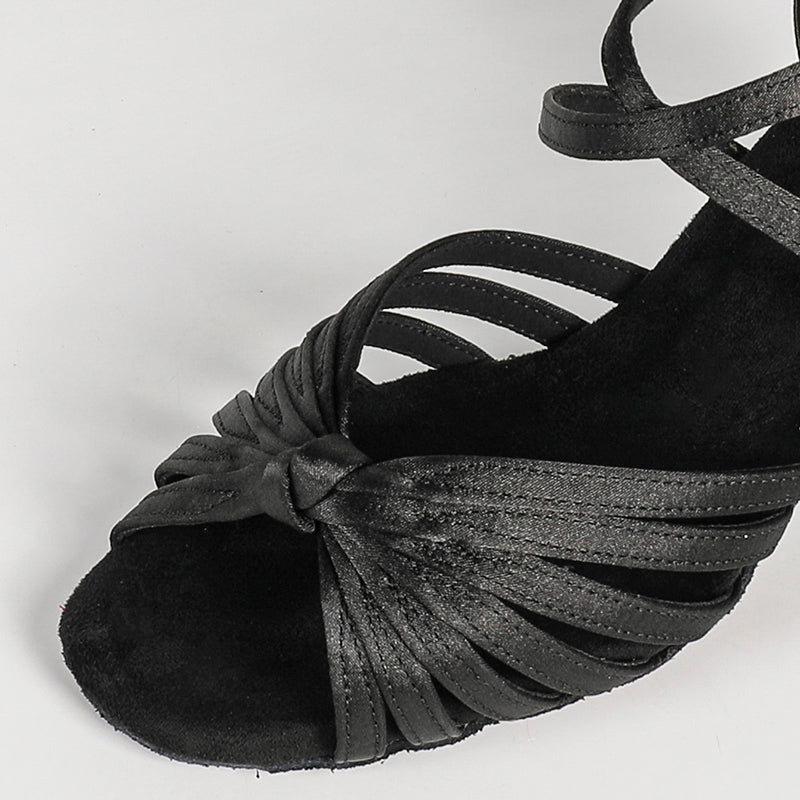 Women's Black Customized Heel Strappy Knot Dance Shoes Ballroom Latin Dance Shoes