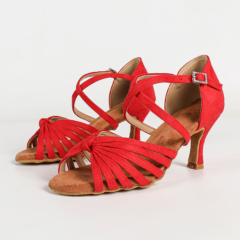 Women's Red Customized Heel Strappy Knot Dance Shoes Latin Dance Shoes