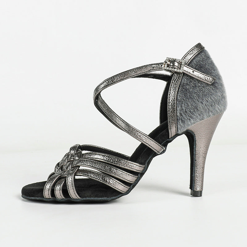 Women's Gray Leatherette Customized Heel Latin Dance Shoes Ballroom Dance Shoes