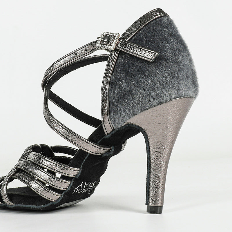 Women's Gray Leatherette Customized Heel Latin Dance Shoes Ballroom Dance Shoes