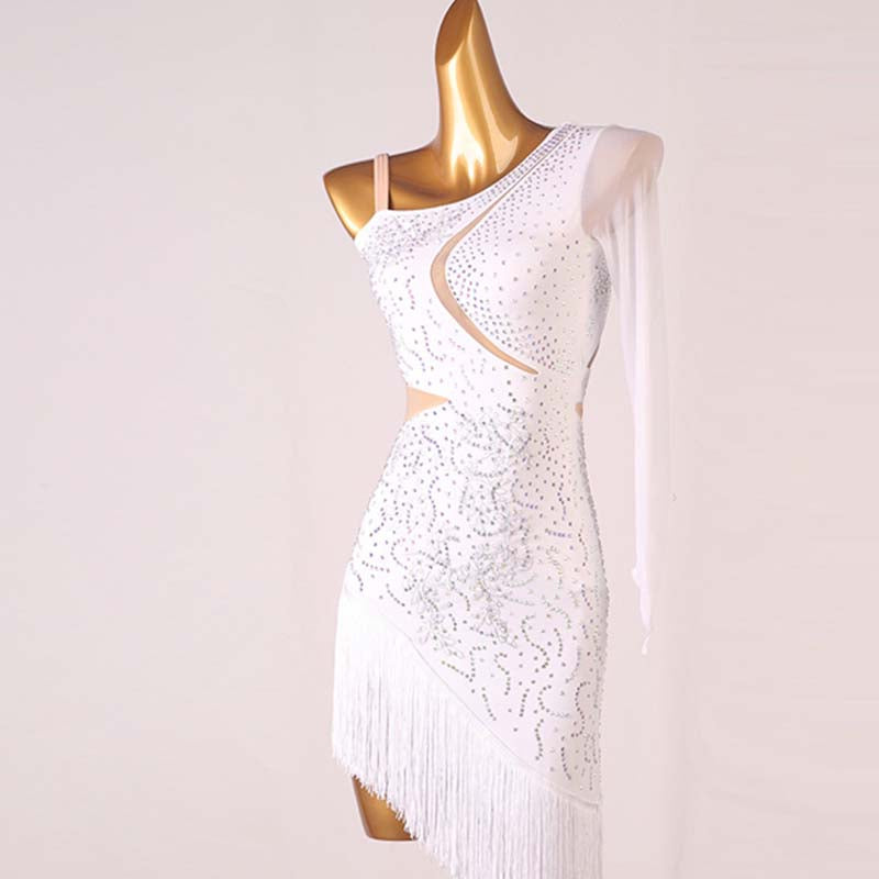 Customisable-Women's One-Shoulder Latin Dance Dress Rumba Chacha Samba Cowboy Bullfight Dance Wear Performance  Competition Dress