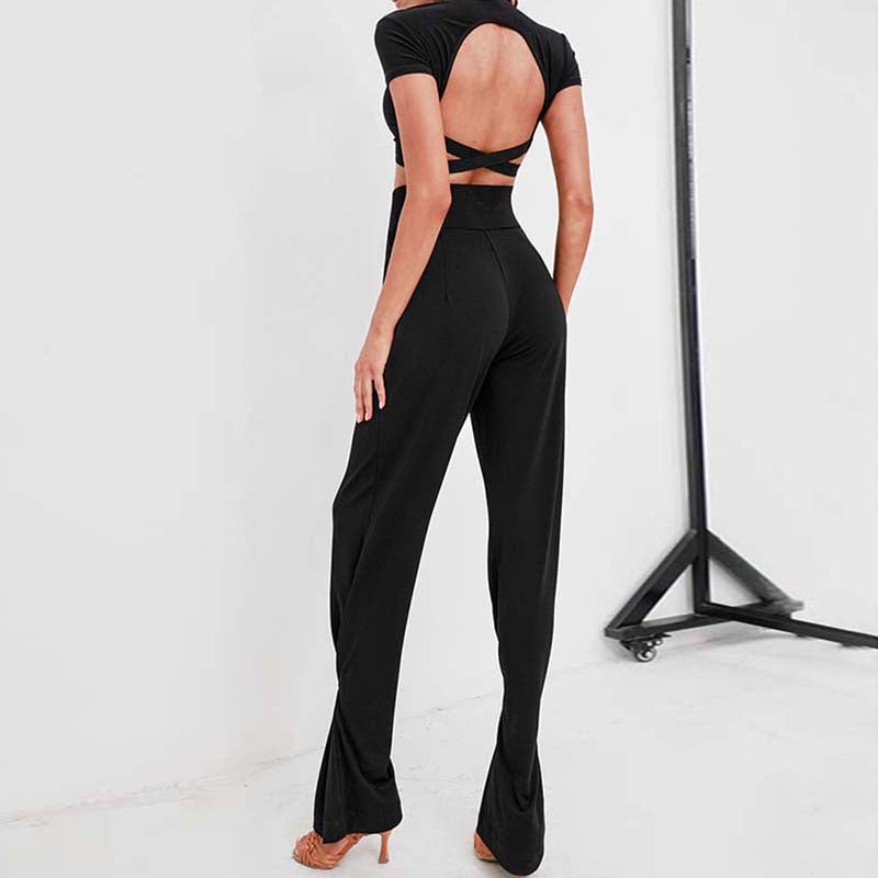 Z Women's Black High Waisted Wide Two Ways To Wear  Latin Dance Wear Training Performance Pants