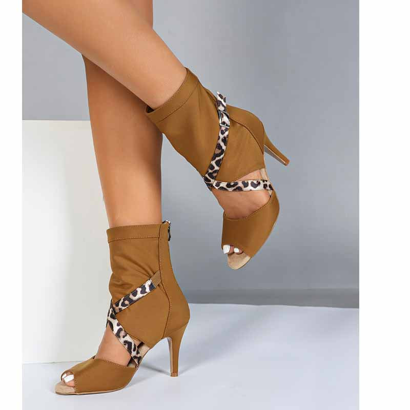DS Women's Stretch Cloth Customized Heel Rubber Sole Heels Dance Boots Jazz Dancing Shoes