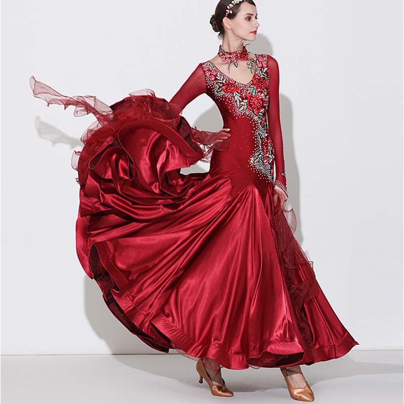 Customisable-Women's Rhinestones Blue Modern Waltz Dress Ballroom Dance Dress Swing Dress Competition