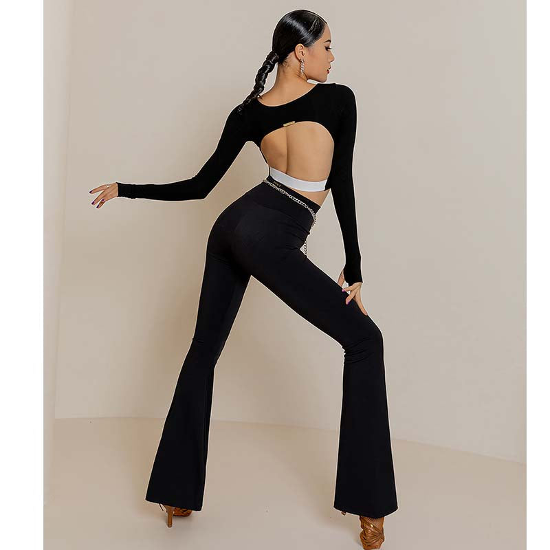 YES Women's Black High Waist Pants Latin Dance Wear Training Performance Pants