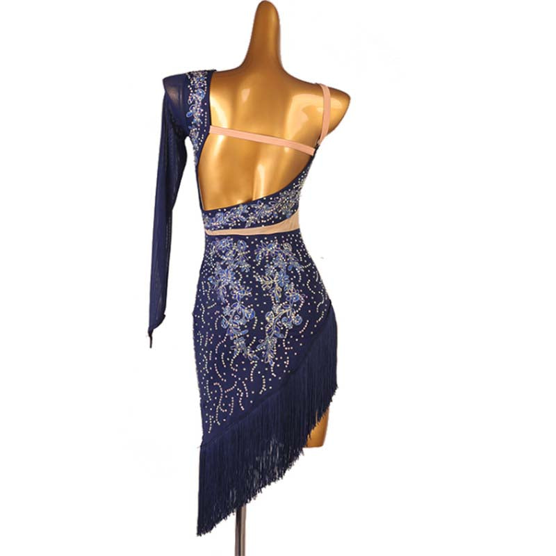 Customisable-Women's One-Shoulder Latin Dance Dress Rumba Chacha Samba Cowboy Bullfight Dance Wear Performance  Competition Dress