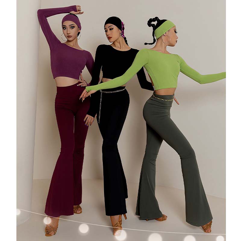 YES Women's Black High Waist Pants Latin Dance Wear Training Performance Pants