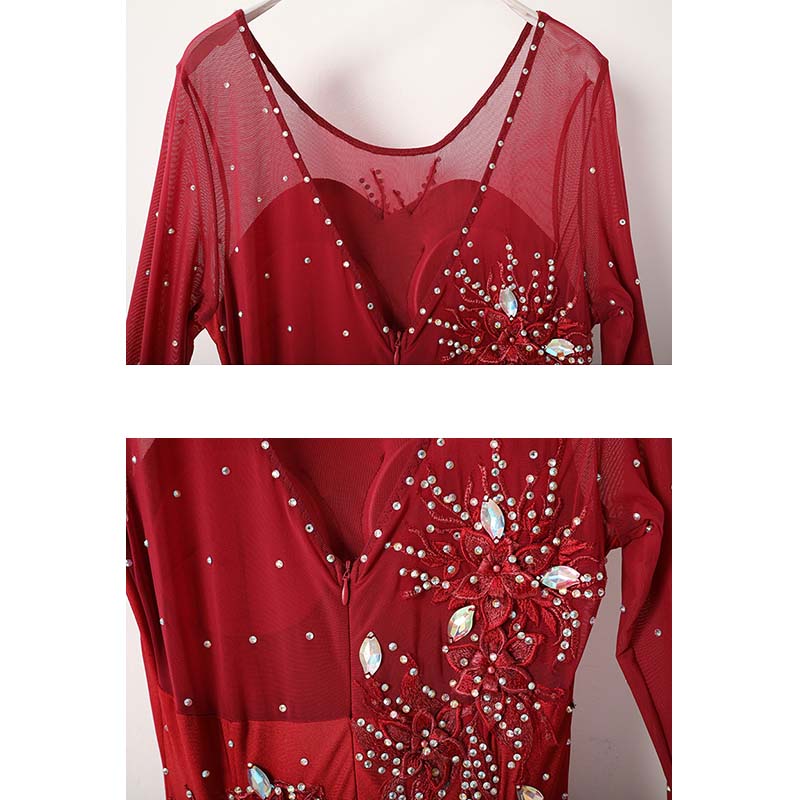 Women's Long Sleeve Waltz Modern Ballroom Dance Dress Competition Dresses Performance wear