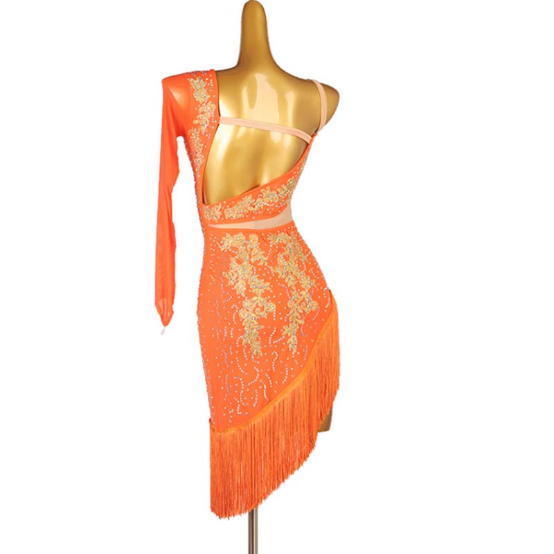Customisable-Women's One-Shoulder Latin Dance Dress Rumba Chacha Samba Cowboy Bullfight Dance Wear Performance  Competition Dress