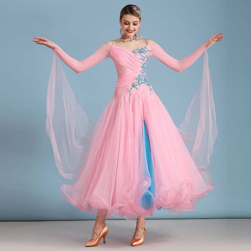 Women's Rhinestone Splicing Modern Dress Ballroom Dress Performance Swing Dress Competition Wear