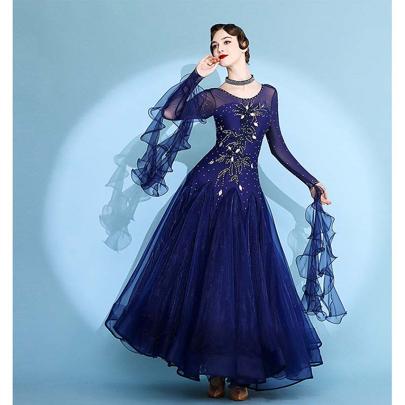 Women's Long Sleeve Waltz Modern Ballroom Dance Dress Competition Dresses Performance wear
