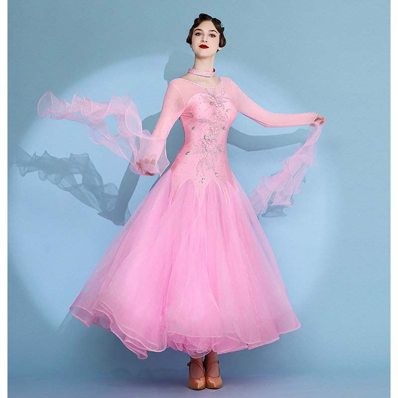 Women's Long Sleeve Waltz Modern Ballroom Dance Dress Competition Dresses Performance wear