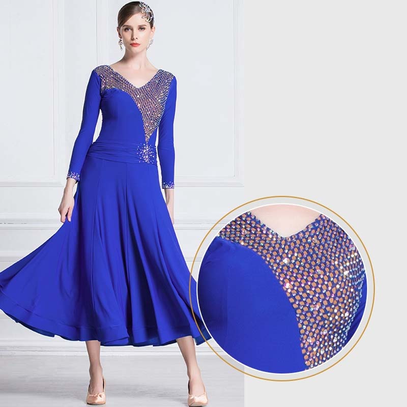 YUN Customisable-Women's Blue Diamonds Ballroom Waltz Modern Dance Dresses Dancewear