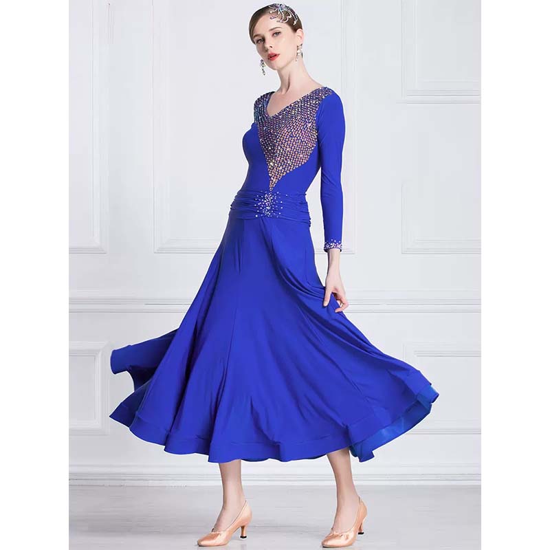 YUN Customisable-Women's Blue Diamonds Ballroom Waltz Modern Dance Dresses Dancewear
