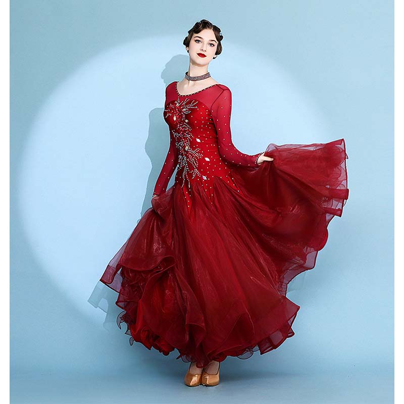 Women's Long Sleeve Waltz Modern Ballroom Dance Dress Competition Dresses Performance wear