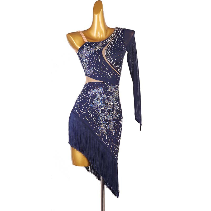 Customisable-Women's One-Shoulder Latin Dance Dress Rumba Chacha Samba Cowboy Bullfight Dance Wear Performance  Competition Dress