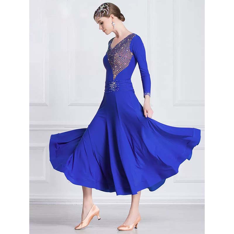 YUN Customisable-Women's Blue Diamonds Ballroom Waltz Modern Dance Dresses Dancewear