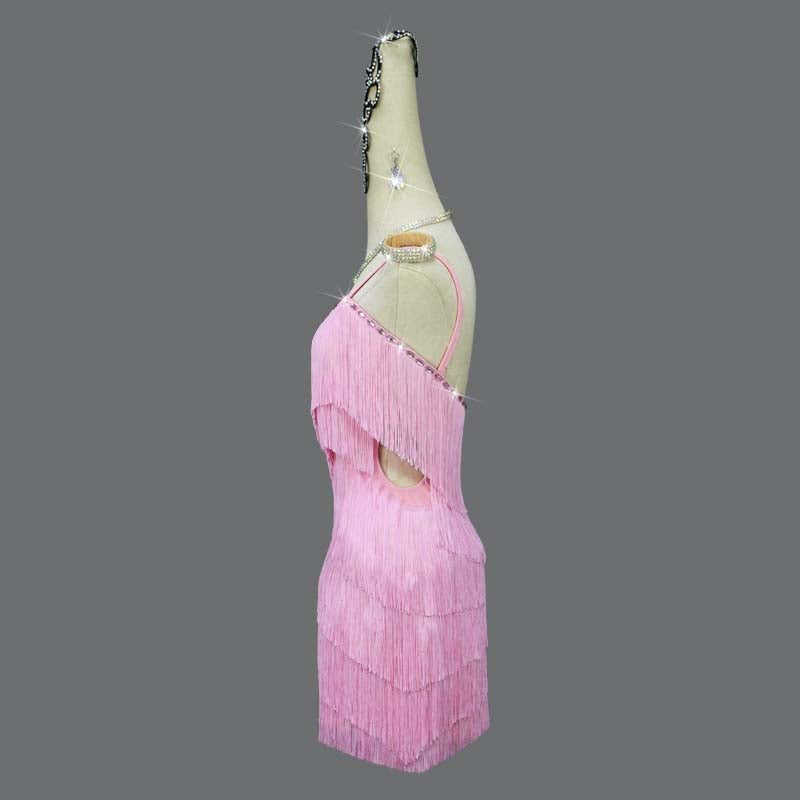 Customisable-Women's Pink Tassel Latin Dance Dress Professional Dance Stage Performance Wear