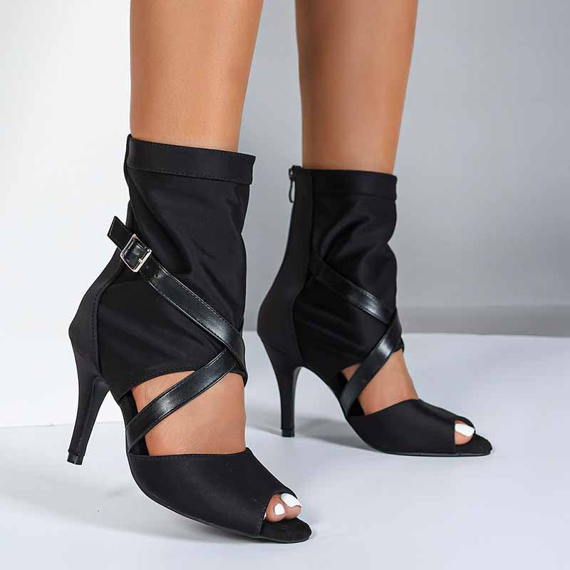 DS Women's Stretch Cloth Customized Heel Rubber Sole Heels Dance Boots Jazz Dancing Shoes