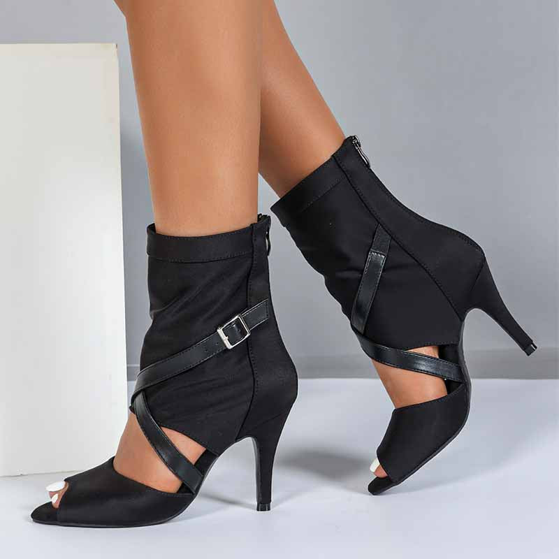 DS Women's Stretch Cloth Customized Heel Rubber Sole Heels Dance Boots Jazz Dancing Shoes