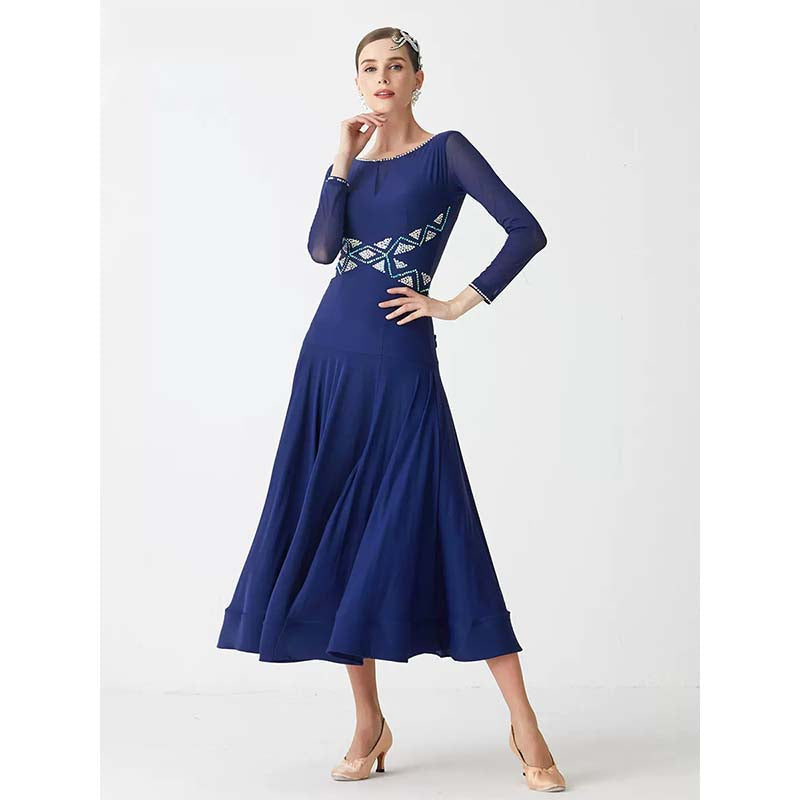 YUN Customisable-Women's Navy Diamonds Ballroom Waltz Modern Dance Dresses Dancewear