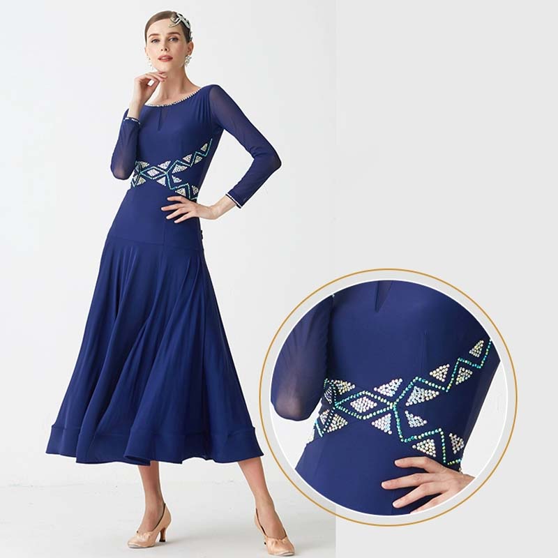 YUN Customisable-Women's Navy Diamonds Ballroom Waltz Modern Dance Dresses Dancewear