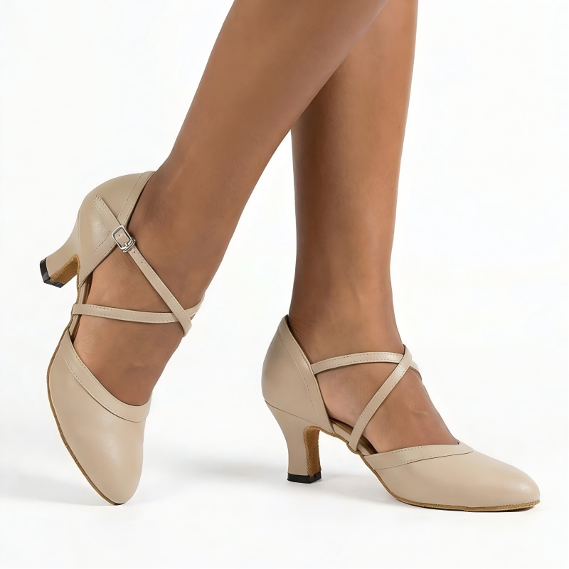 Women's Apricot Real Leather Customized Heel Ballroom Dance Shoes Character Shoes