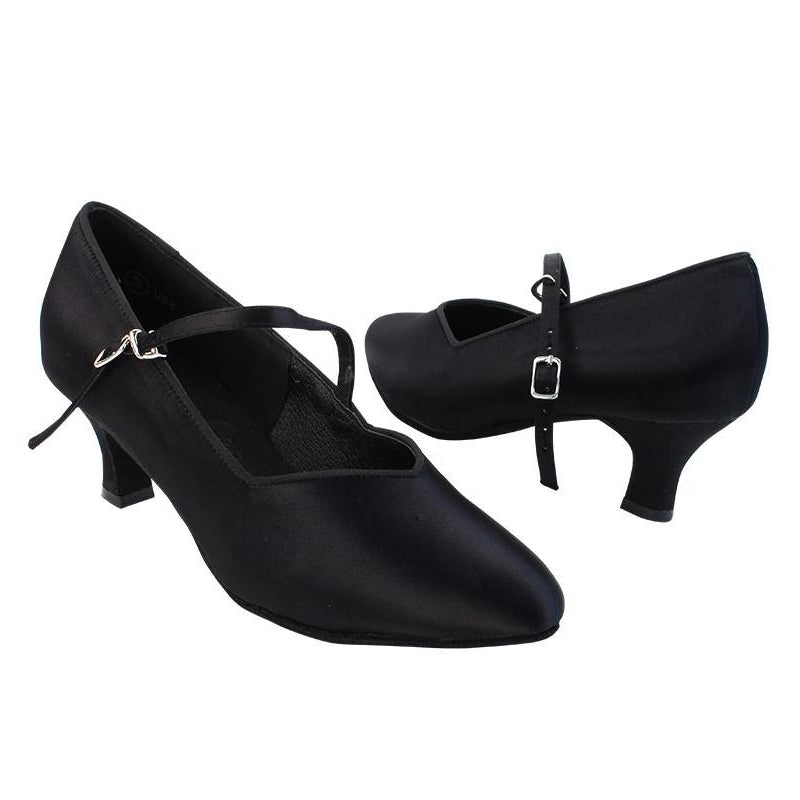 Women's Black Satin Customized Heel Modern Ballroom Dance Shoes