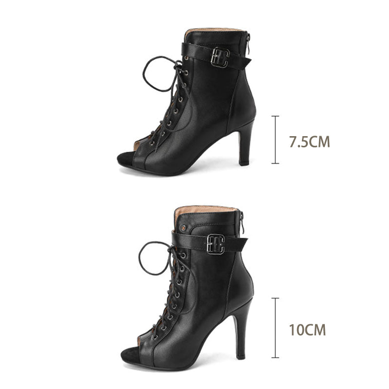 Women's 7.5cm/10cm Slim Heel Leatherette Rubber Sole Peep Toe Lace-up Jazz Shoes Dance Boots