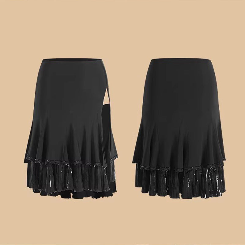Z Women's Black Tassels Latin Dance Skirt Dance Wear Training Performance Skirts