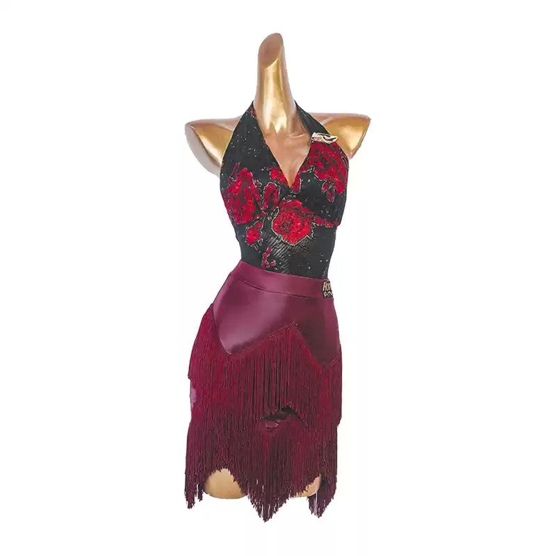 YJFY Women's Tassel Latin Dance Skirt Dance Wear Training Performance Dress Skirt