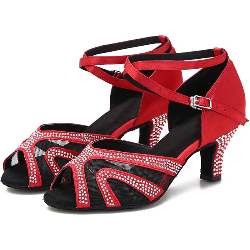 DS Women's Satin Mesh Customized Heel Ballroom Dance Shoes Latin Dance Shoes