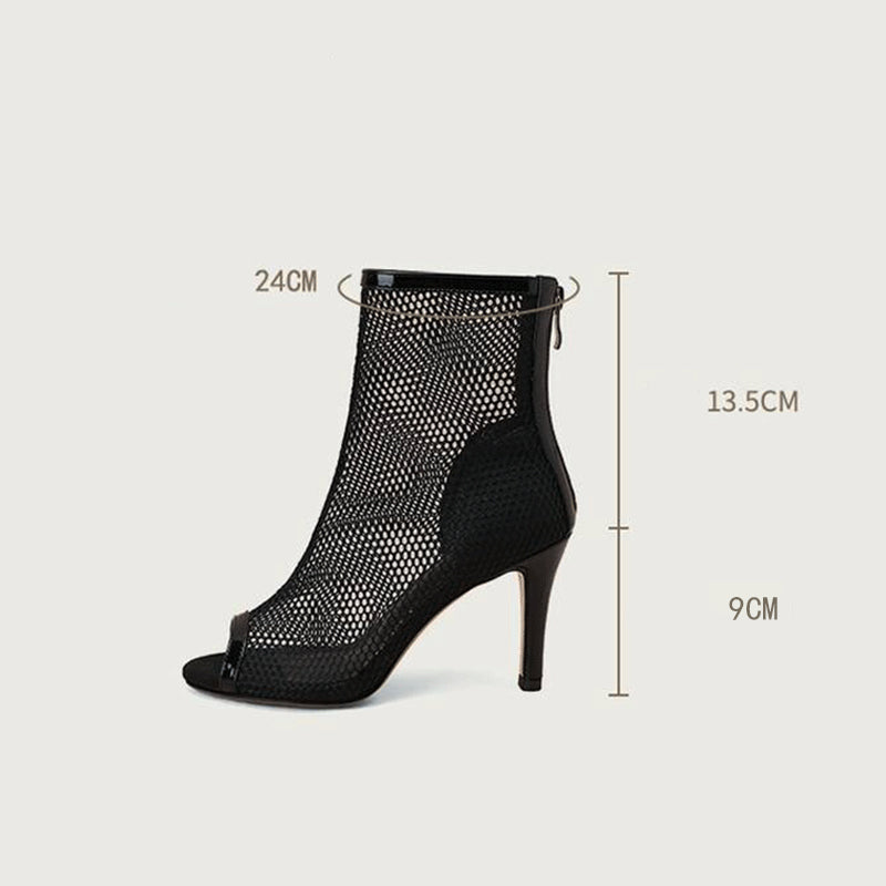 AJ Women's 9cm Heel Rubber Sole Leatherette Jazz Shoes Open Toe Dance Heels Boots