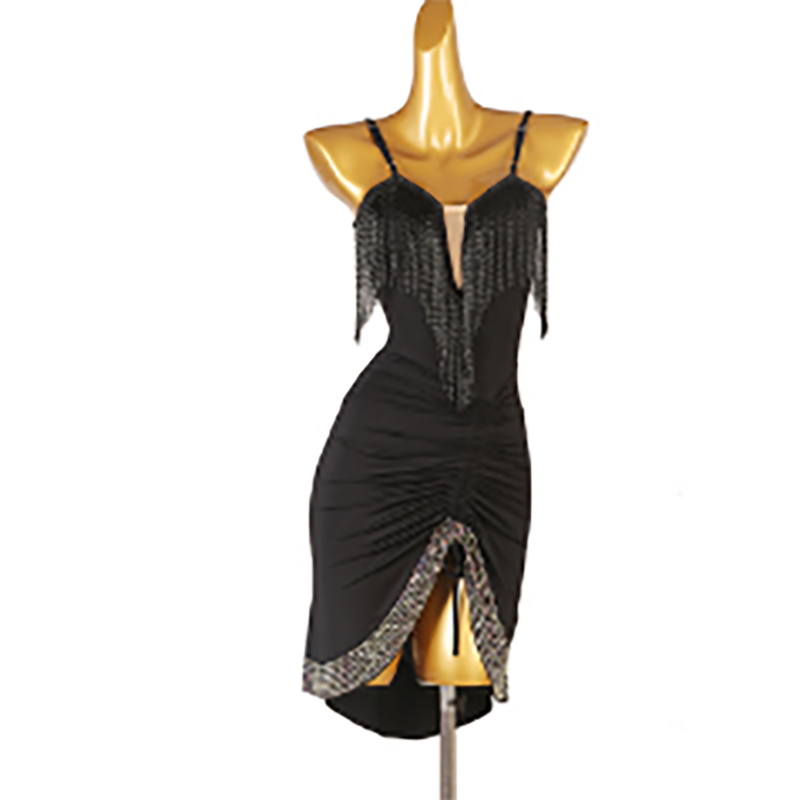 Customisable-Women's Sequin Tassel Latin Dance Dress Rumba Dance Practice Dresses Performance Dresses