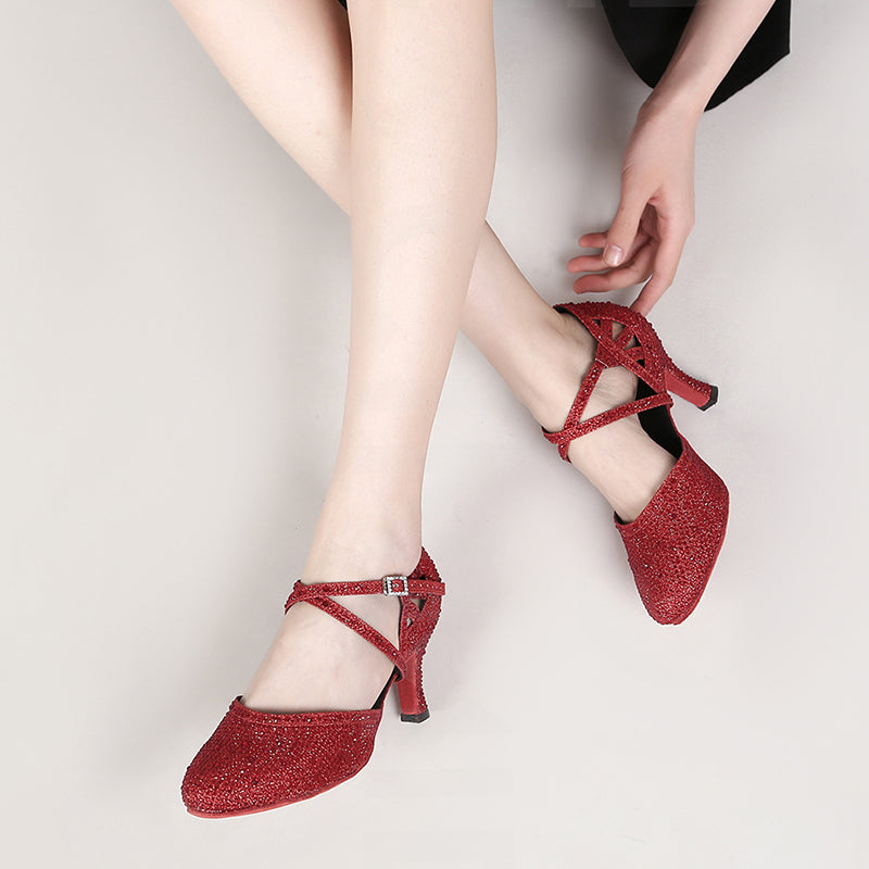 Women's Sparkling Glitter Customized Heels Ballroom Dance Shoes Modern Shoes